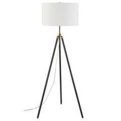 67" Black Tripod Floor Lamp With White Frosted Glass Drum Shade