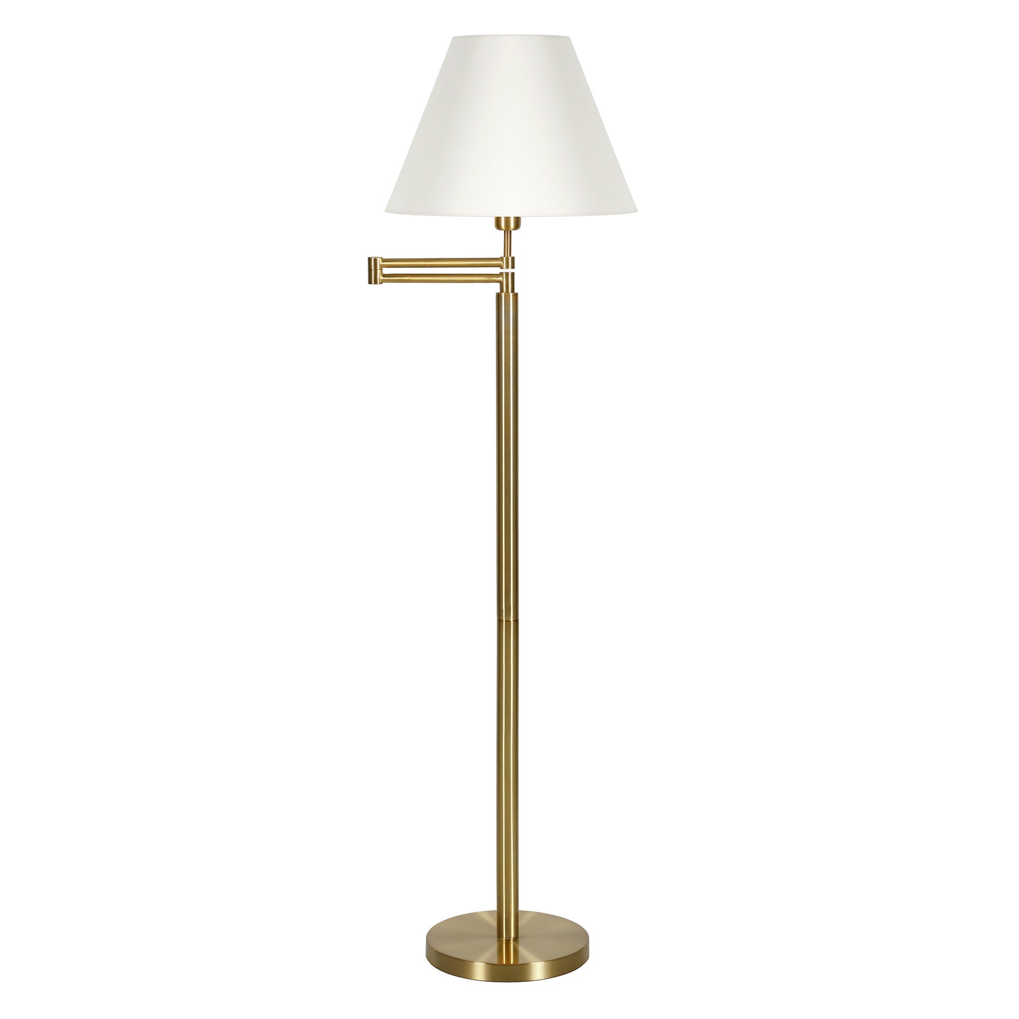 62" Brass Swing Arm Floor Lamp With White Frosted Glass Empire Shade