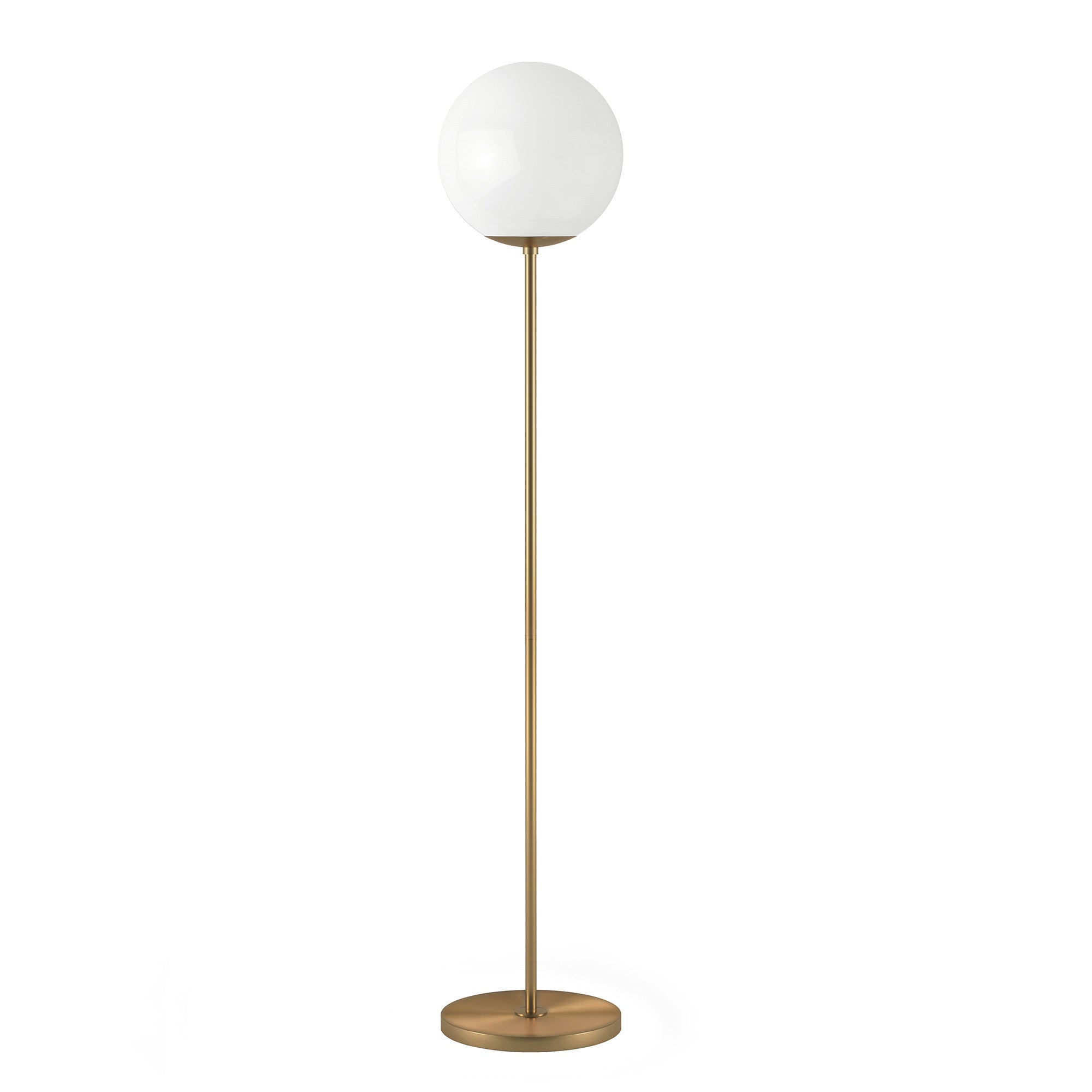 62" Brass Novelty Floor Lamp With White Frosted Glass Globe Shade