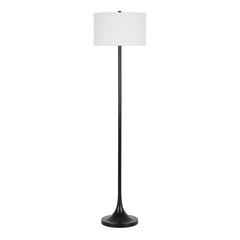 62" Black Traditional Shaped Floor Lamp With White Frosted Glass Drum Shade