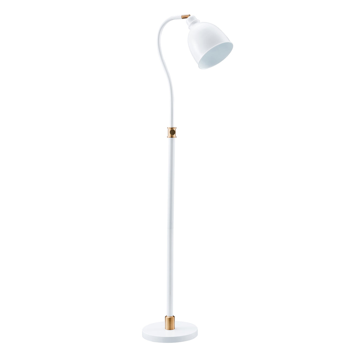 68" Brass Adjustable Reading Floor Lamp With White Frosted Glass Dome Shade