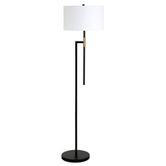 63" Black Traditional Shaped Floor Lamp With White Frosted Glass Drum Shade