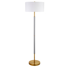 61" Brass Two Light Traditional Shaped Floor Lamp With White Frosted Glass Drum Shade