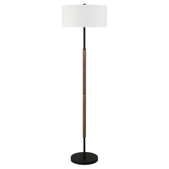 61" Black Two Light Traditional Shaped Floor Lamp With White Frosted Glass Drum Shade