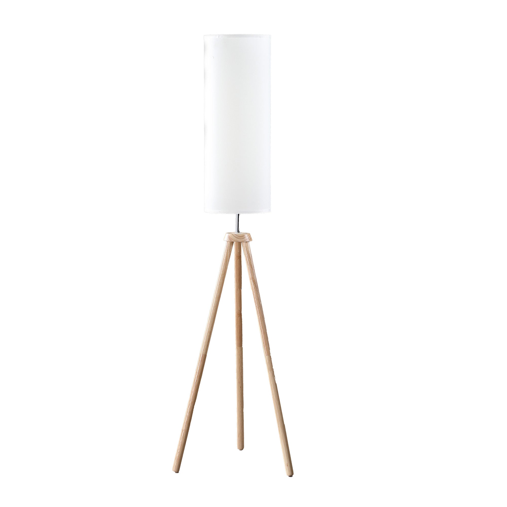 58" Natural Wood Look Tripod Floor Lamp With White Shade