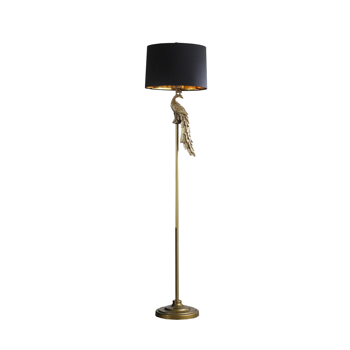 65" Burnished Gold Floor Lamp With Black Drum Shade