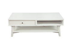 48" White Rectangular Coffee Table With Drawer