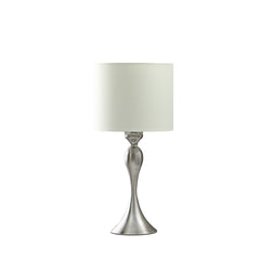 25" Silver Metal Table Lamp With Off White Drum Shade