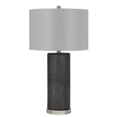 27" Black Metal Table Lamp With Gray Drum Shade