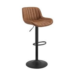 Set Of Two 42" Brown And Black Faux Leather And Steel Swivel Low Back Adjustable Height Bar Chairs With Footrest