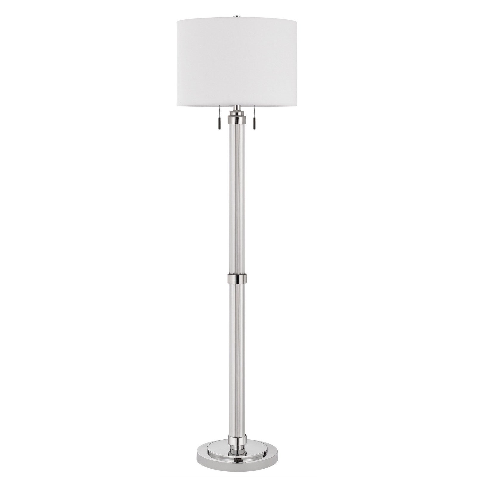 60" Chrome Two Light Traditional Shaped Floor Lamp With White Rectangular Shade