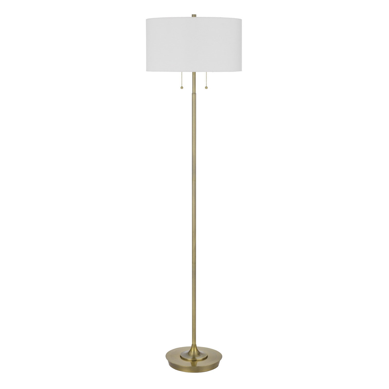 64" Brass Two Light Traditional Shaped Floor Lamp With White Rectangular Shade