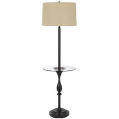 61" Bronze Tray Table Floor Lamp With Tan Transparent Glass Square Shade