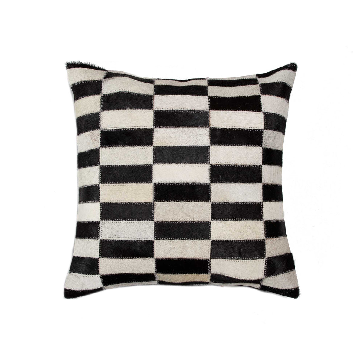 18" X 18" X 5" Black And White Linear Cowhide Pillow