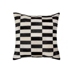 18" X 18" X 5" Black And White Linear Cowhide Pillow