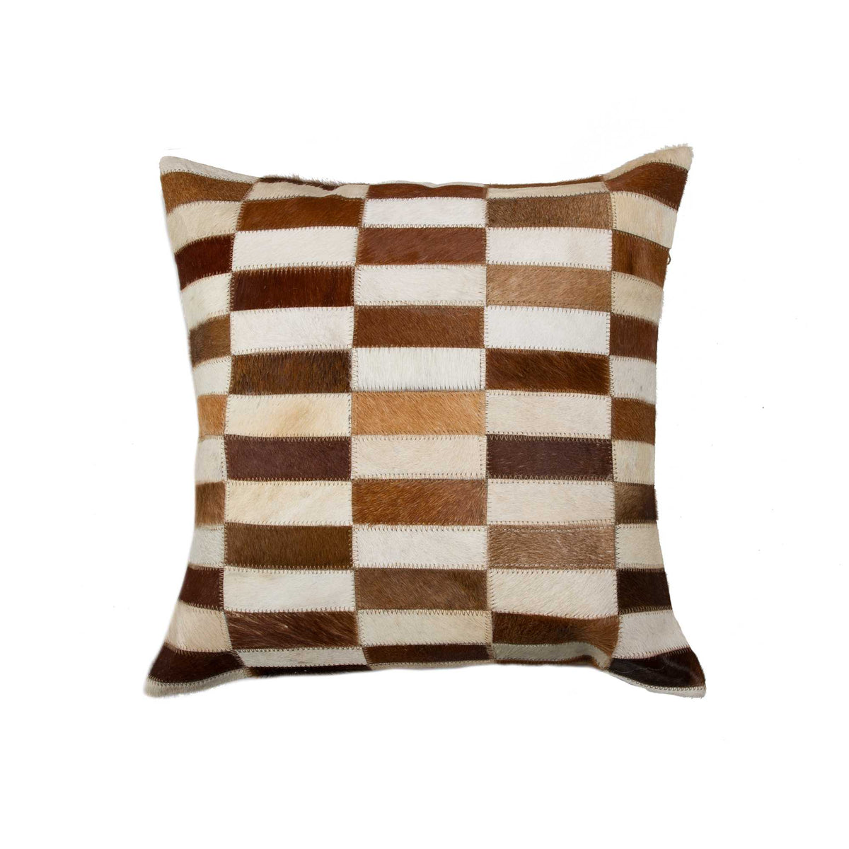 18" X 18" X 5" Brown And White Linear Cowhide Pillow
