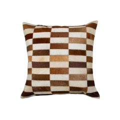 18" X 18" X 5" Brown And White Linear Cowhide Pillow