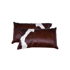 12" X 20" X 5" Salt And Pepper Chocolate And White Cowhide Pillow 2 Pack