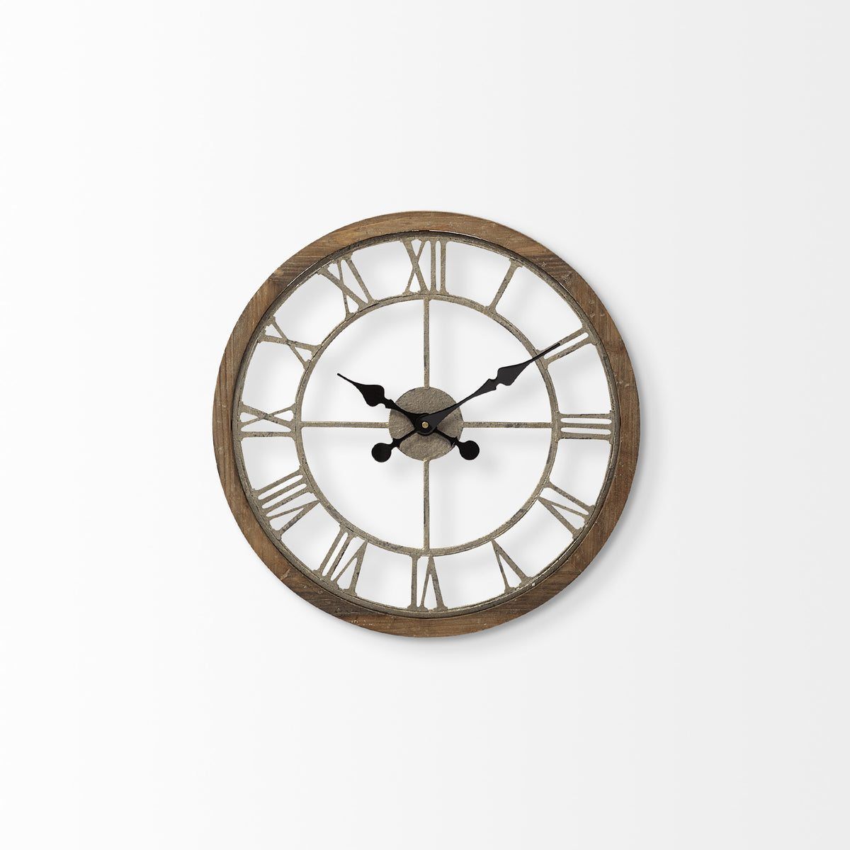 19" Whitewash Brown Round Modern Farm Wall Clock