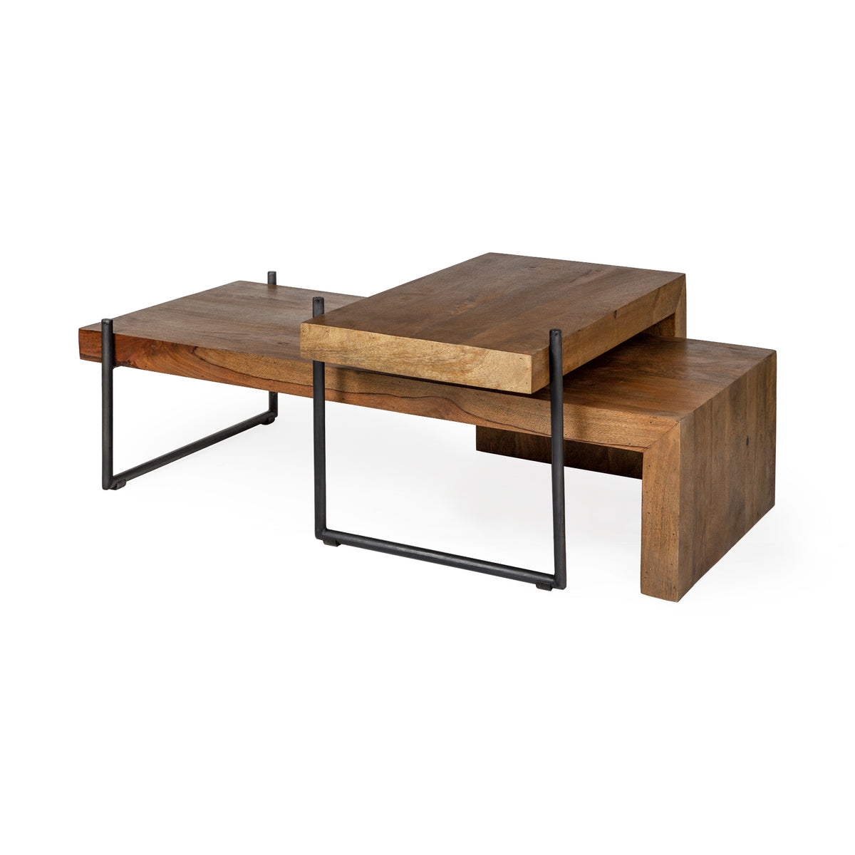 S2 Solid Wood Black Metal Nesting Coffee Tables