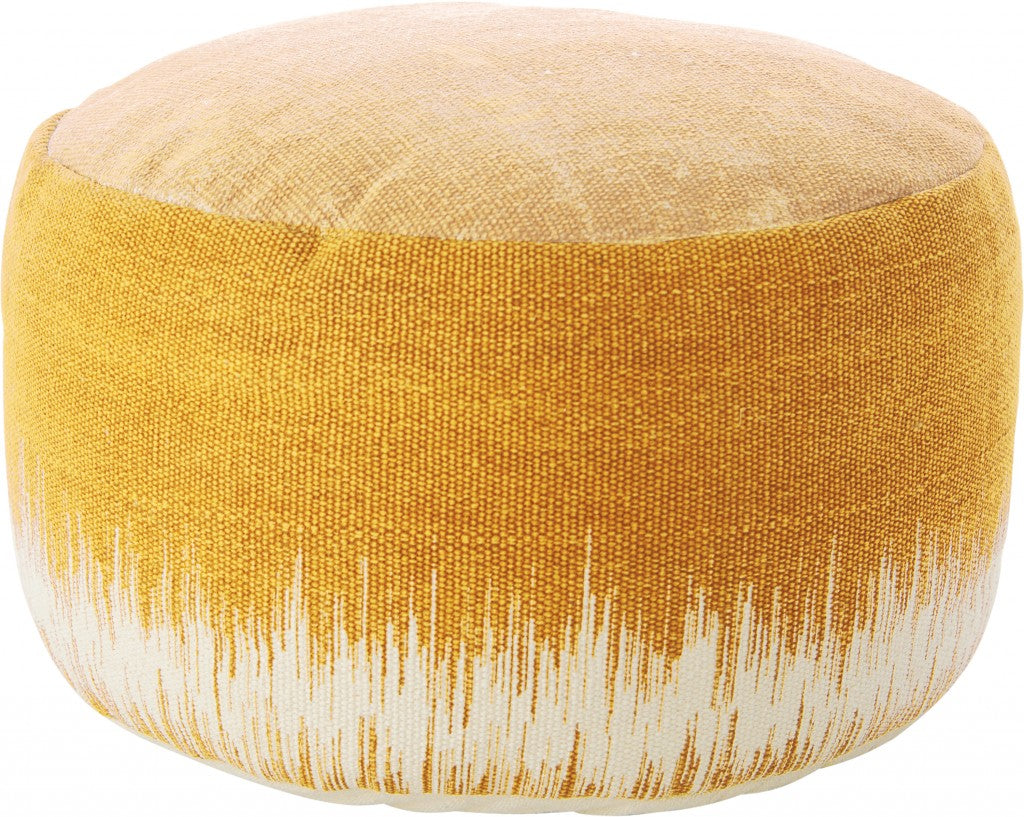 20" Rustic Yellow Abstract Round Pouf Ottoman