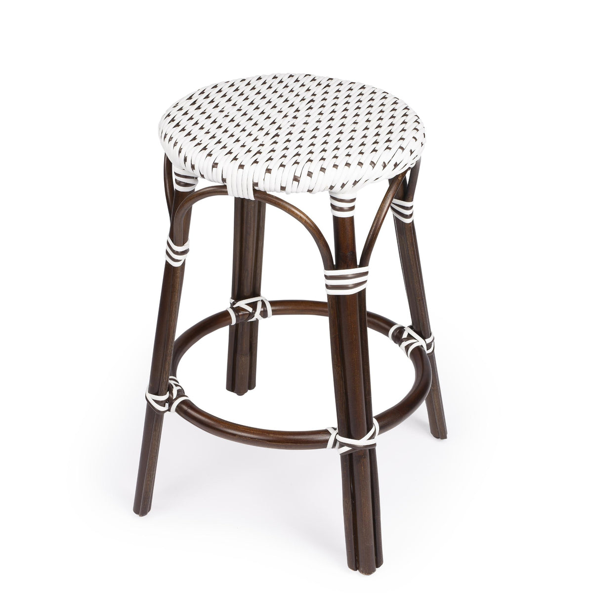 Brown And White Rattan Counter Stool