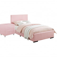 Solid Manufactured Wood Pink Standard Bed Upholstered With Headboard