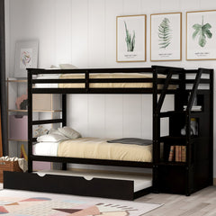 Brown Twin Over Twin Bunk Bed with Trundle