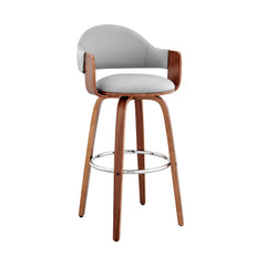 26" Rich Grey Faux Leather Walnut Wood Bar Stool