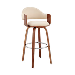 26" Rich Cream Faux Leather Walnut Wood Bar Stool