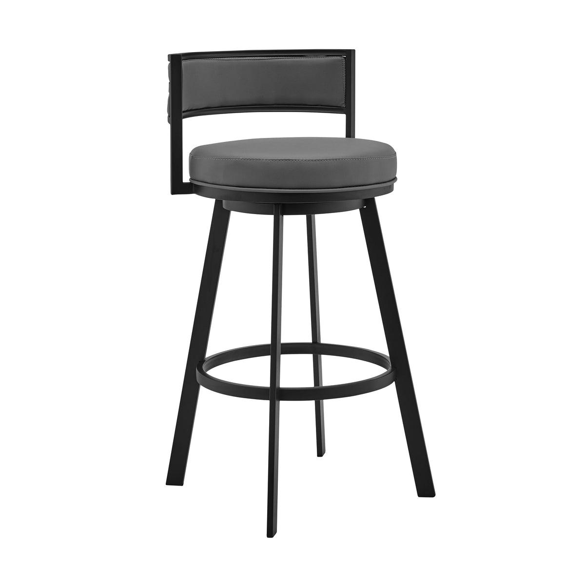 38" Gray Faux Leather Swivel Low Back Bar Height Chair