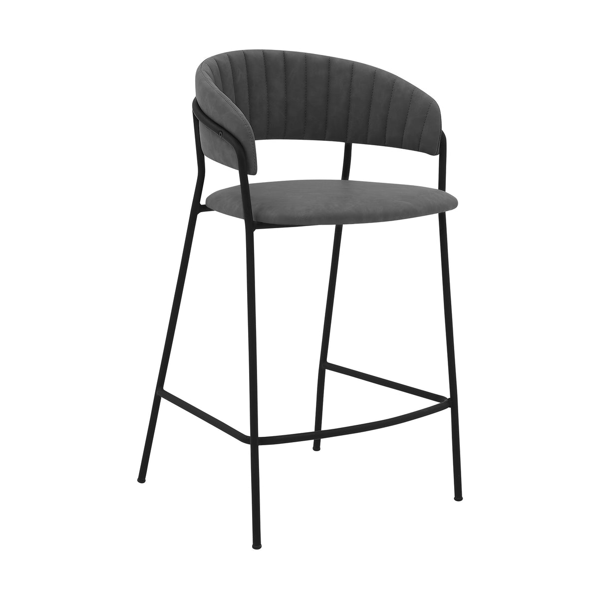 37" Gray Faux Leather And Iron Low Back Counter Height Bar Chair