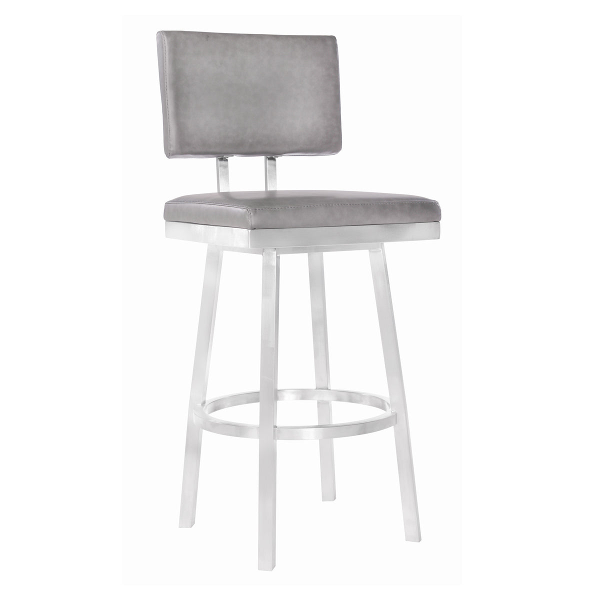 26" Vintage Gray on Stainless Faux Leather Rectangular Swivel Armless Barstool