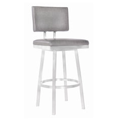 26" Vintage Gray on Stainless Faux Leather Rectangular Swivel Armless Barstool