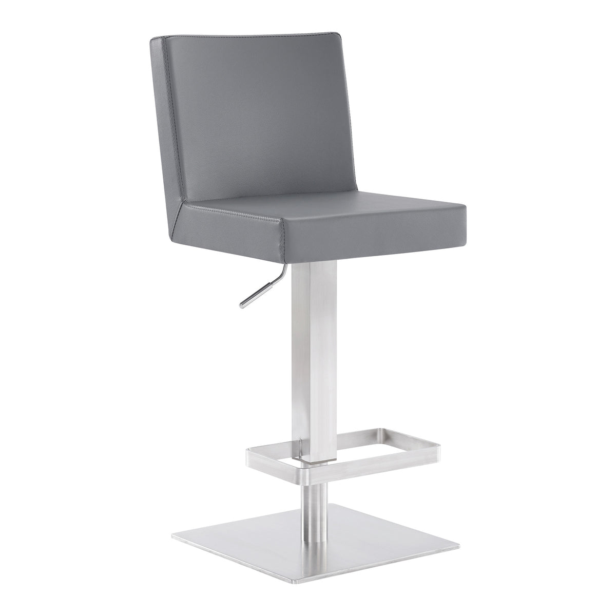 44" Gray Faux Leather And Iron Swivel Adjustable Height Bar Chair