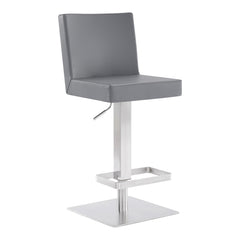 44" Gray Faux Leather And Iron Swivel Adjustable Height Bar Chair