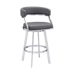 38" Gray Faux Leather And Iron Swivel Counter Height Bar Chair