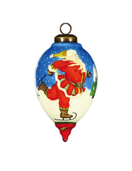 Ice Skating Santa Hand Painted Mouth Blown Glass Ornament