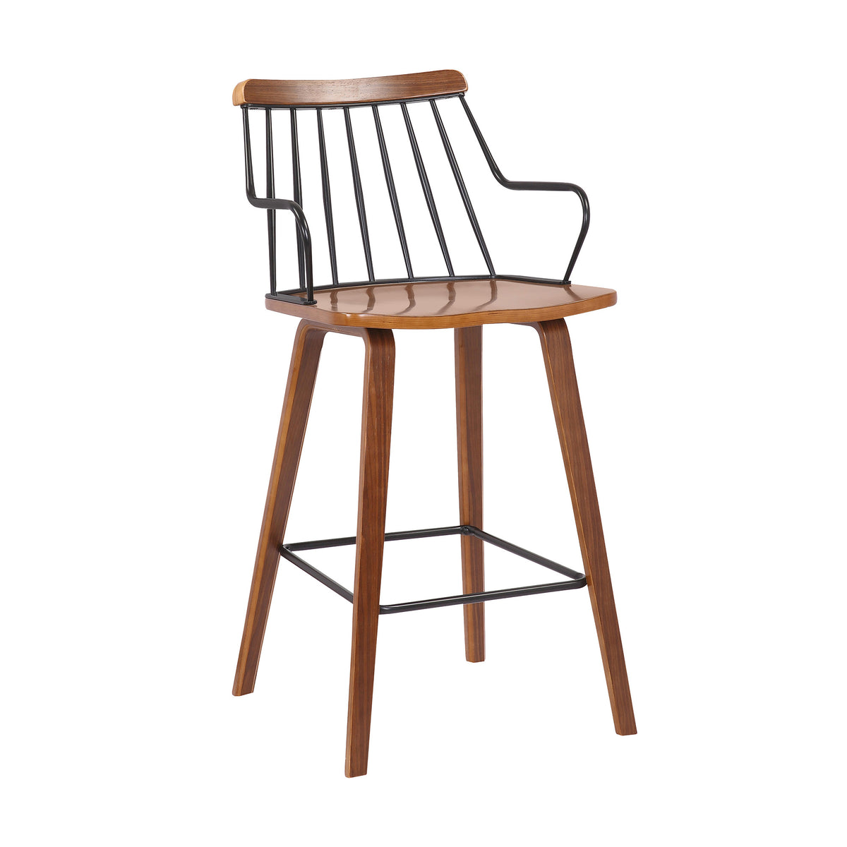38" Brown Walnut and Metal Counter Height Bar Chair
