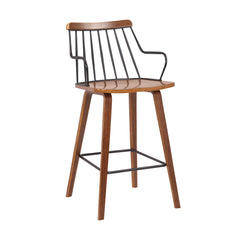 38" Brown Walnut and Metal Counter Height Bar Chair