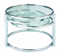60" Chrome And Clear Glass Round Nested Coffee Tables With Three Shelves