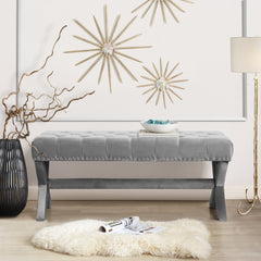 45" Gray Upholstered Velvet Bench