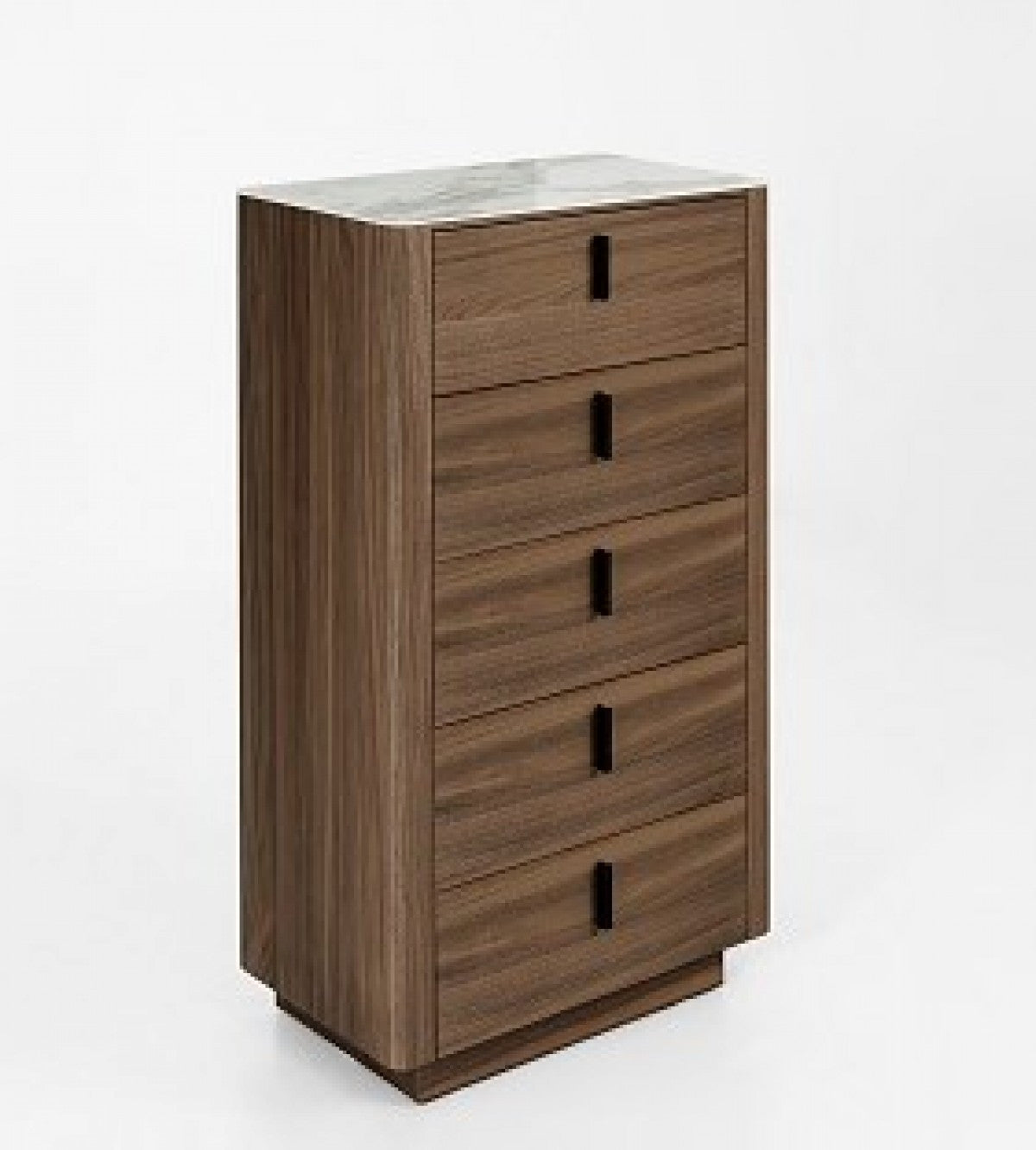 28" Walnut White Marble Manufactured Wood + Solid Wood Stainless Steel Five Drawer Standard Chest