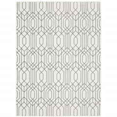10' X 13' White And Grey Geometric Power Loom Stain Resistant Area Rug