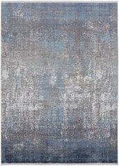 10' X 13' Blue Gray And Silver Abstract Power Loom Distressed Area Rug With Fringe
