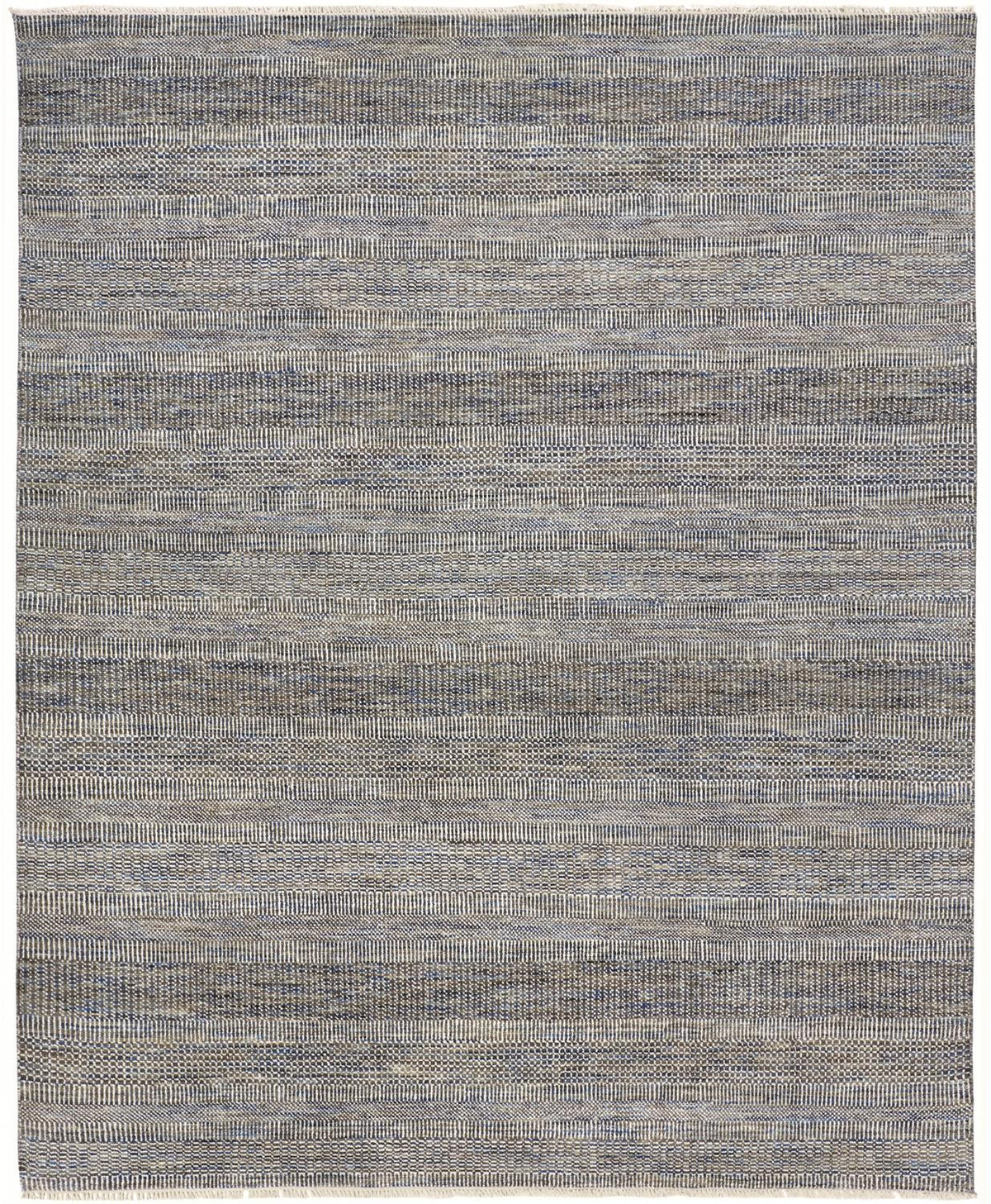 10' X 13' Silver Wool Striped Hand Knotted Area Rug