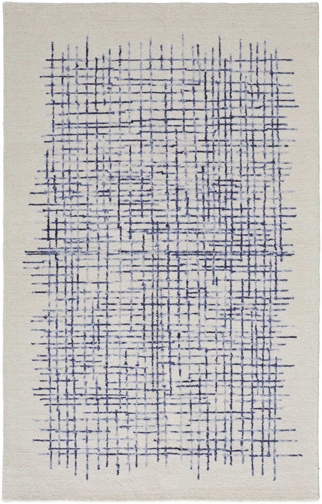 12' X 15' Ivory And Blue Wool Plaid Tufted Handmade Area Rug