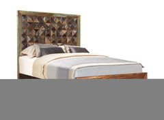 Solid Reclaimed Wood Queen Brown Geometric Panel Bed